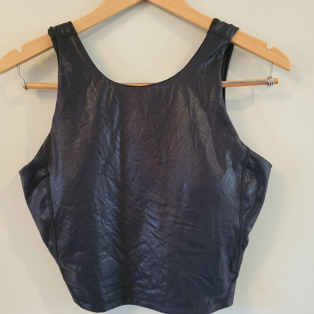 Black Shimmer Athletic Crop Tank Top By Crane Size M